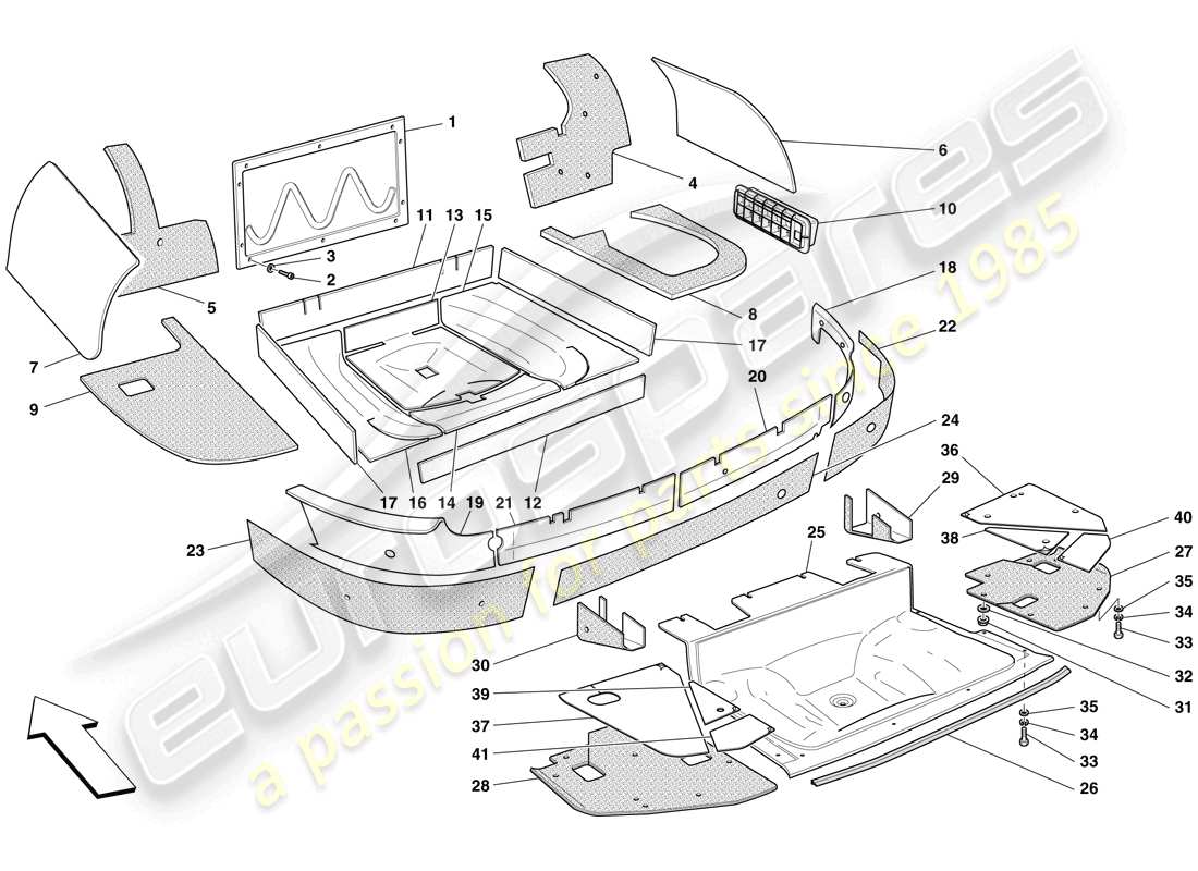 ferrari 599 gto (rhd) isolamento del vano bagagli diagramma delle parti
