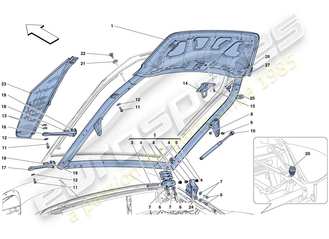 ferrari 458 speciale (rhd) coperchio vano motore diagramma delle parti