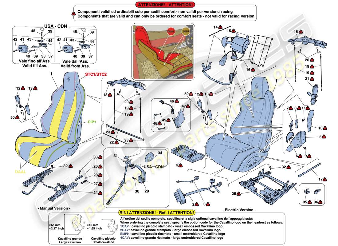 ferrari 458 italia (usa) sedili - cinture di sicurezza, guide e regolazioni schema parte