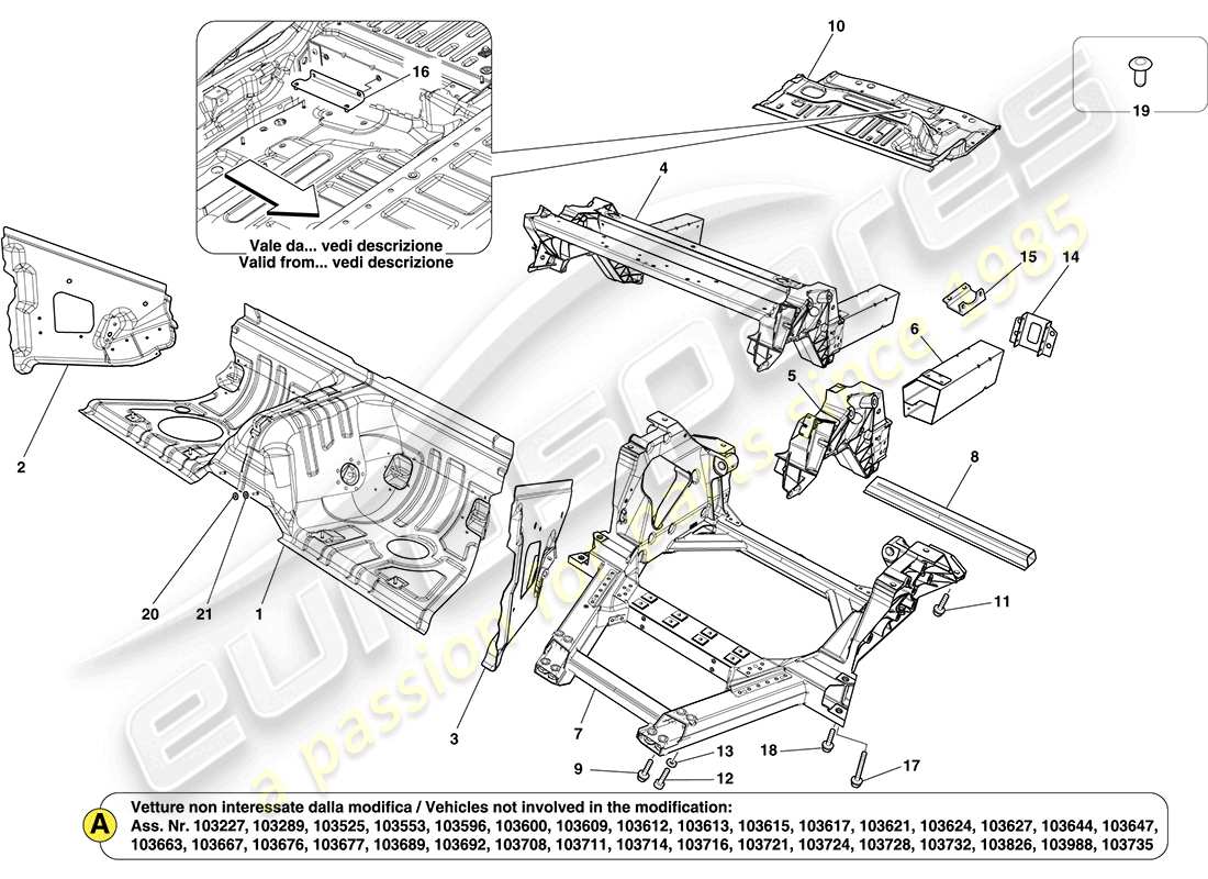 ferrari california (usa) strutture posteriori e sezioni scatolate del telaio diagramma delle parti