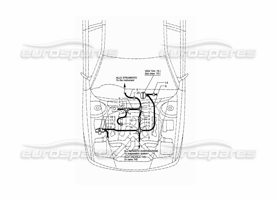 maserati qtp. 3.2 v8 (1999) diagramma delle parti del sistema di aspirazione (guida a destra).