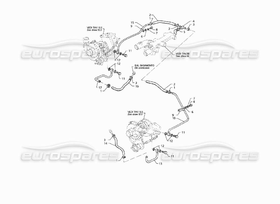 maserati qtp v8 (1998) tubi di raffreddamento turbo diagramma delle parti