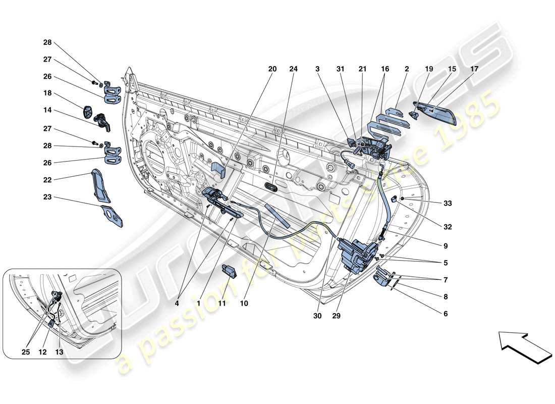 ferrari gtc4 lusso t (europe) porte - meccanismi di apertura e cerniere diagramma delle parti