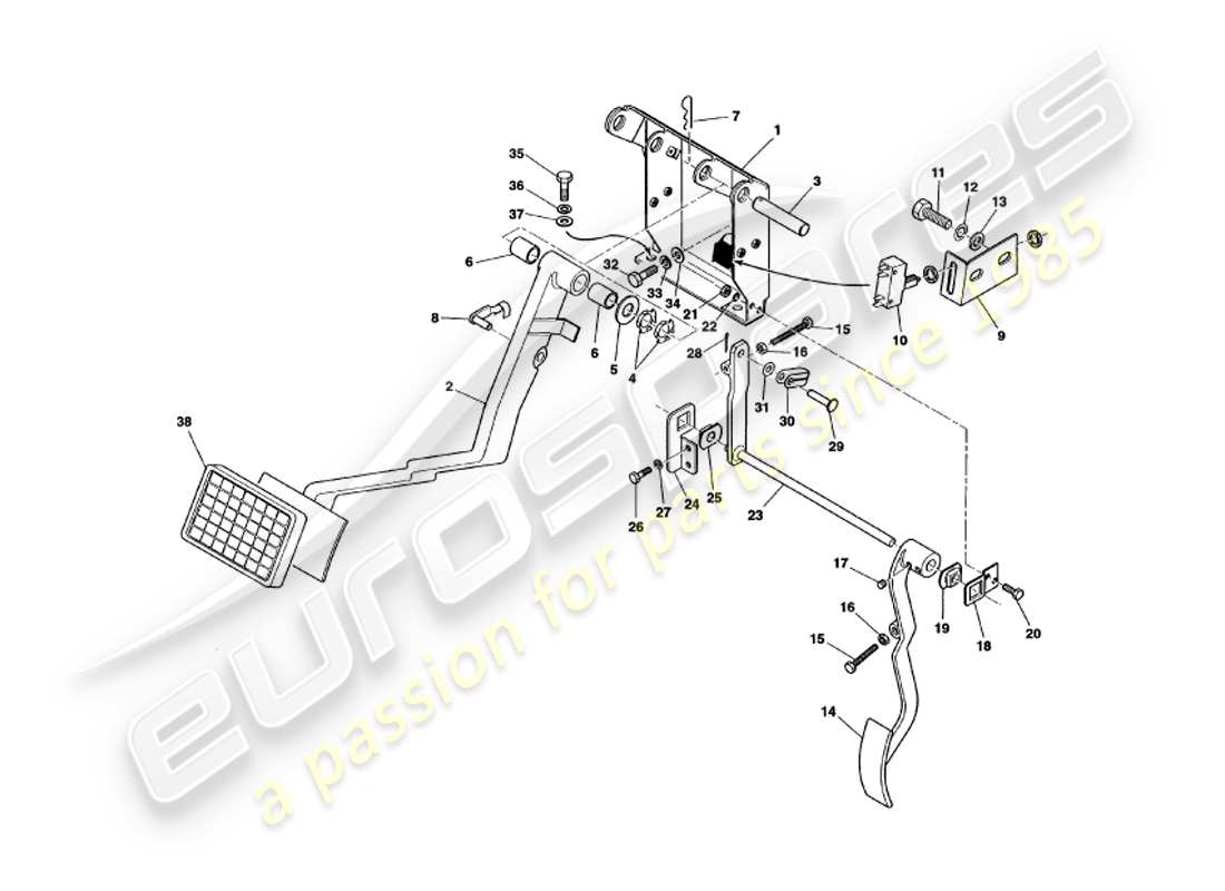 aston martin v8 volante (1998) ingranaggio a pedale diagramma delle parti