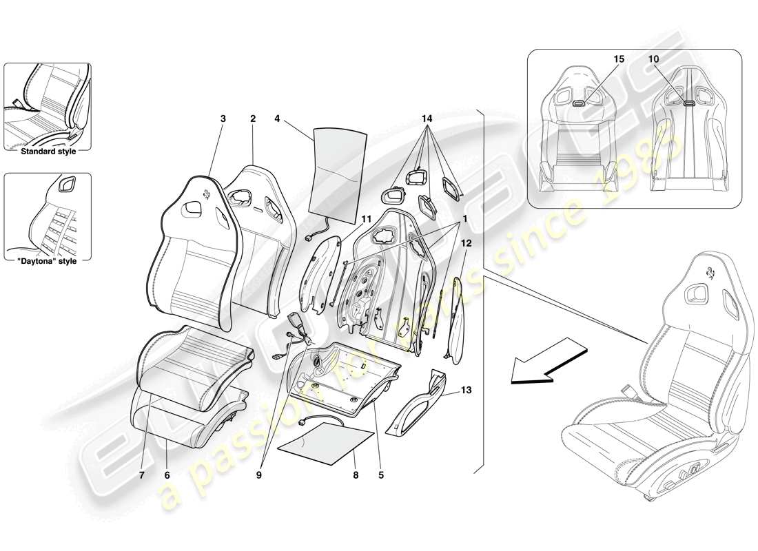 ferrari 599 gto (rhd) sedile anteriore - rivestimenti e componenti interni diagramma delle parti