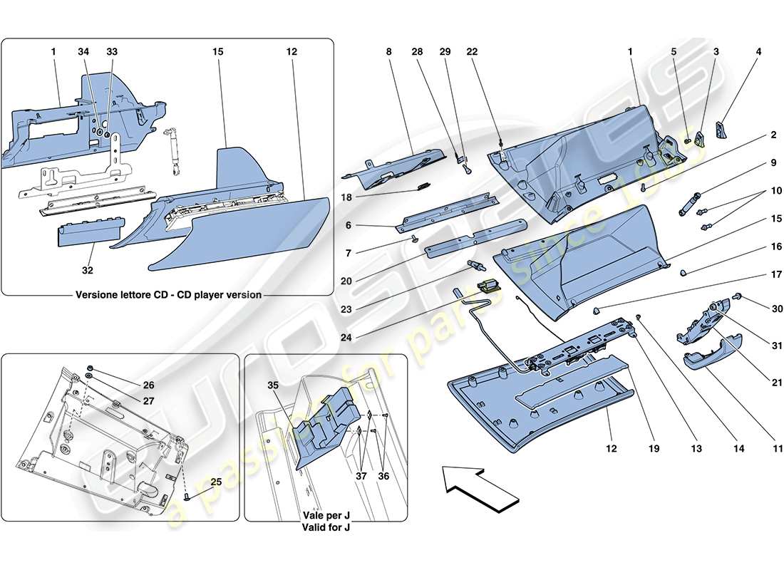 ferrari ff (rhd) vano portaoggetti diagramma delle parti