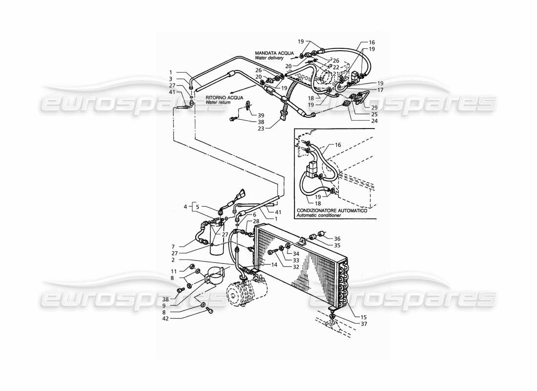 maserati qtp. 3.2 v8 (1999) sistema di condizionamento dell'aria (guida a destra) con diagramma delle parti del gas r134a