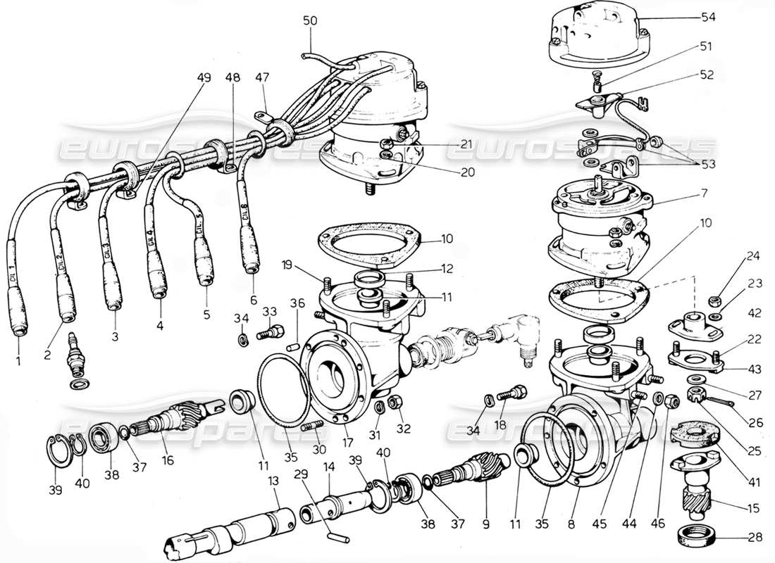 ferrari 365 gtc4 (mechanical) distribuzione del distributore gemello - diagramma delle parti di revisione