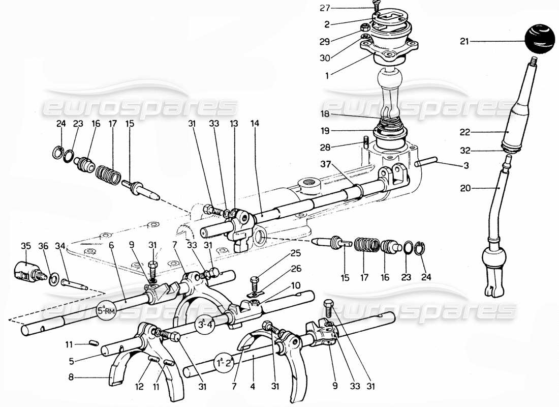 ferrari 365 gtc4 (mechanical) selettore marce e forcelle - diagramma delle parti di revisione