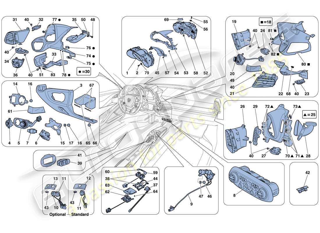 ferrari 458 spider (europe) strumentazione cruscotto e tunnel diagramma delle parti