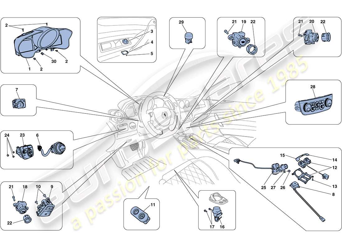 ferrari ff (rhd) strumentazione cruscotto e tunnel diagramma delle parti