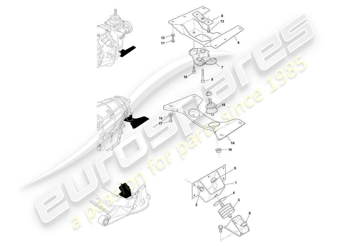 aston martin db7 vantage (2003) diagramma delle parti dei supporti del motore