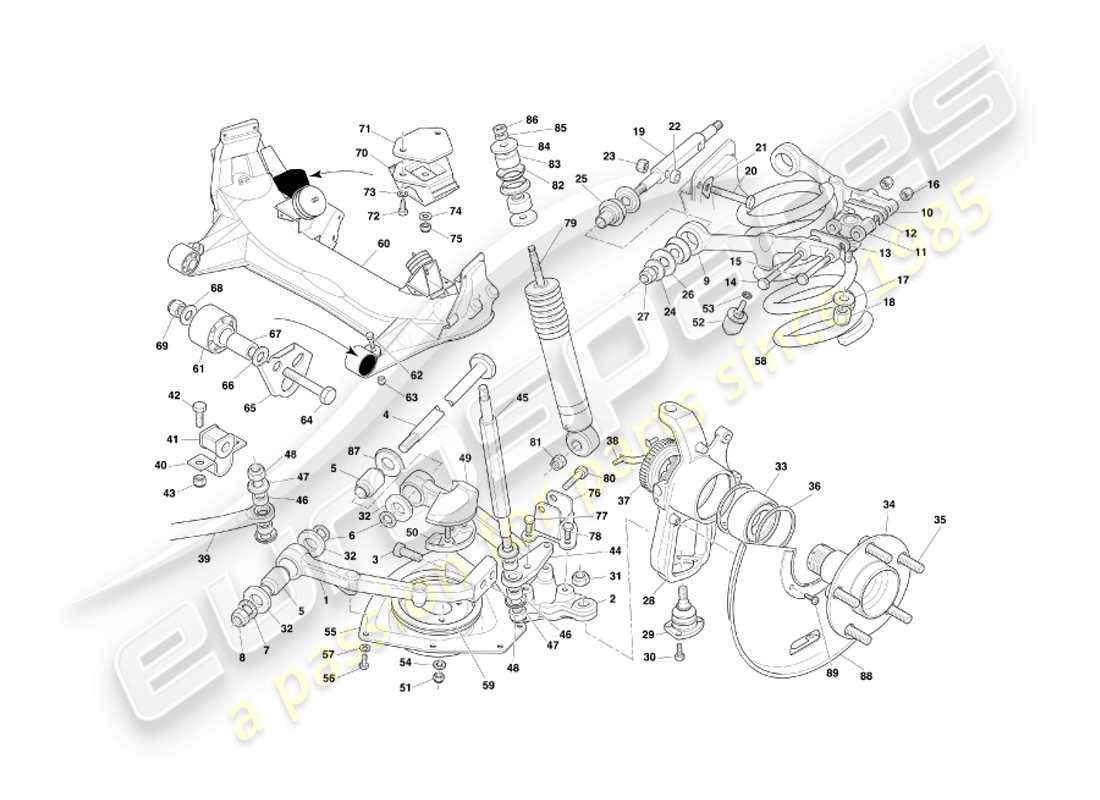 aston martin db7 vantage (2004) diagramma delle parti della sospensione anteriore