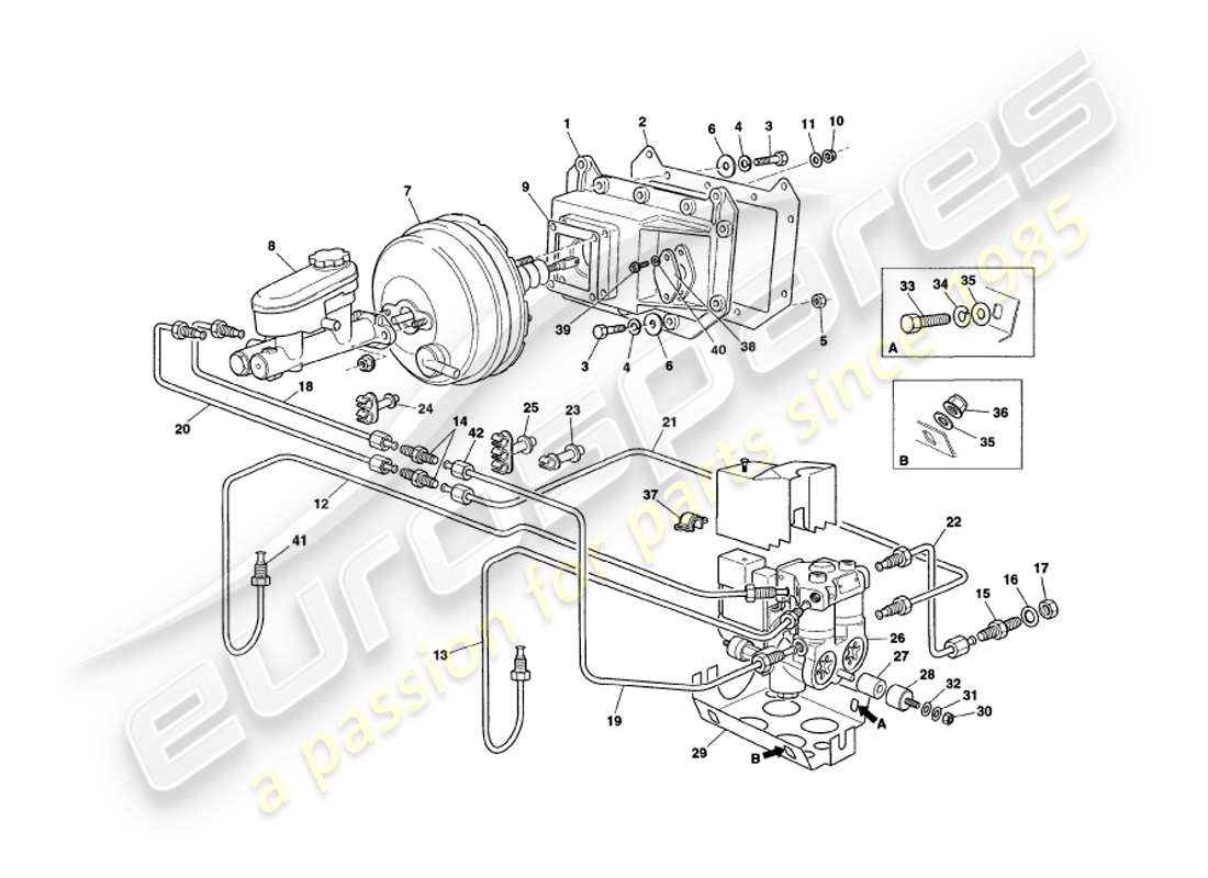 aston martin v8 coupe (1999) diagramma delle parti del servo e del modulatore