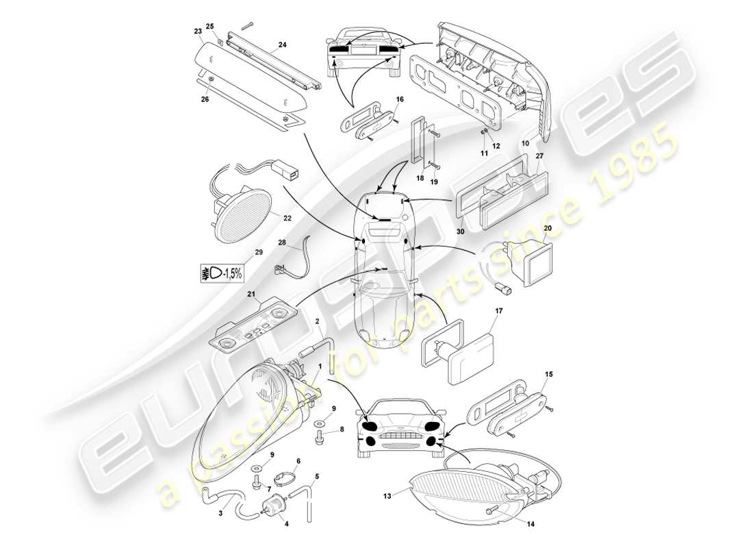 aston martin db7 vantage (2003) diagramma delle parti di lampade e lampadine