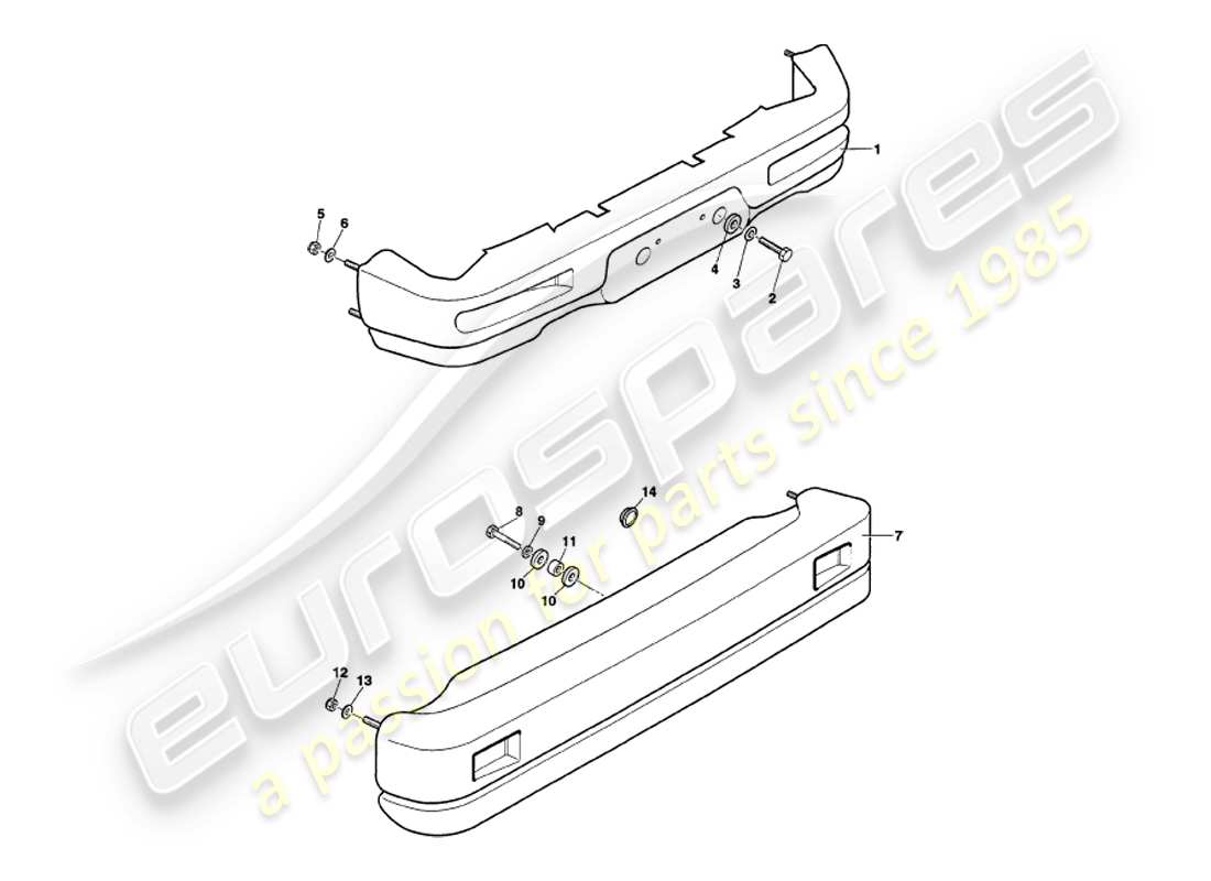 aston martin v8 volante (2000) diagramma delle parti del paraurti