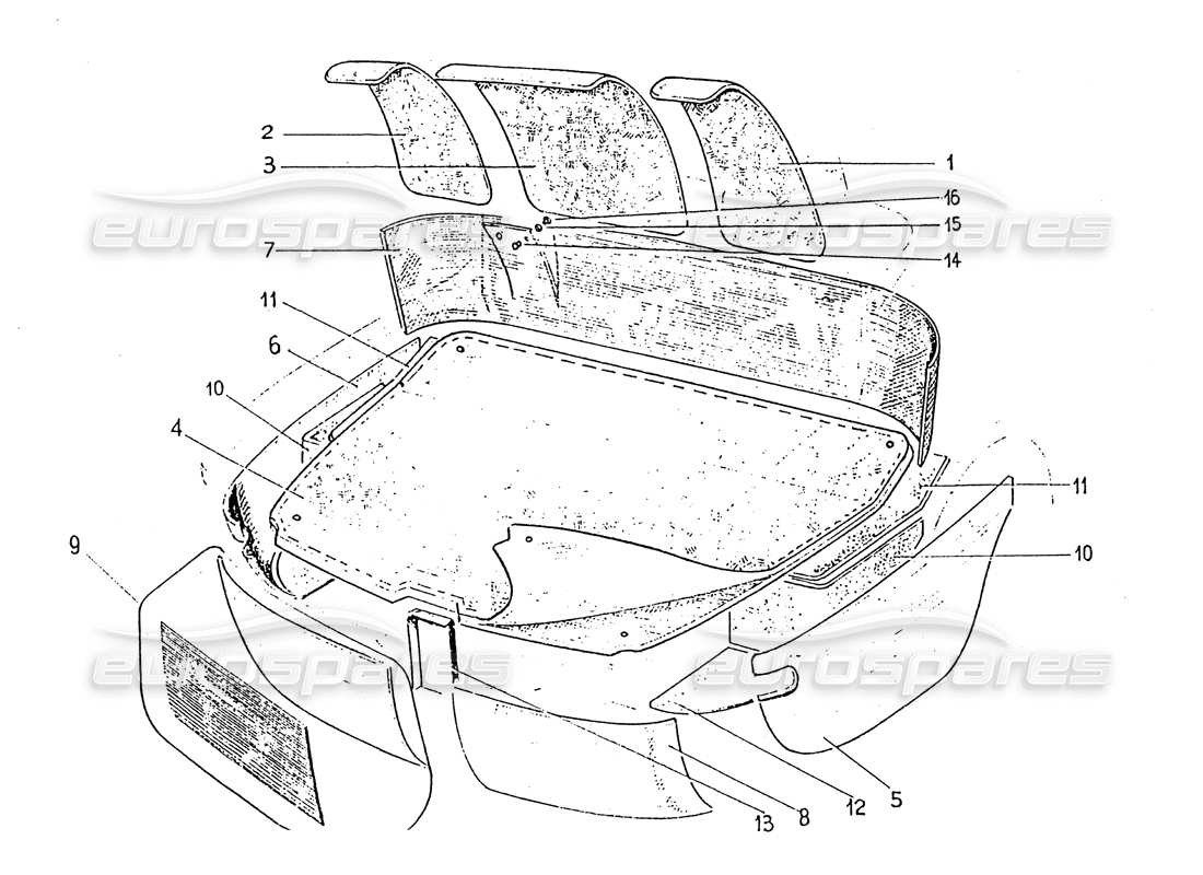 ferrari 330 gt 2+2 (coachwork) tappeto del bagagliaio (edizione 1 + 2) diagramma delle parti