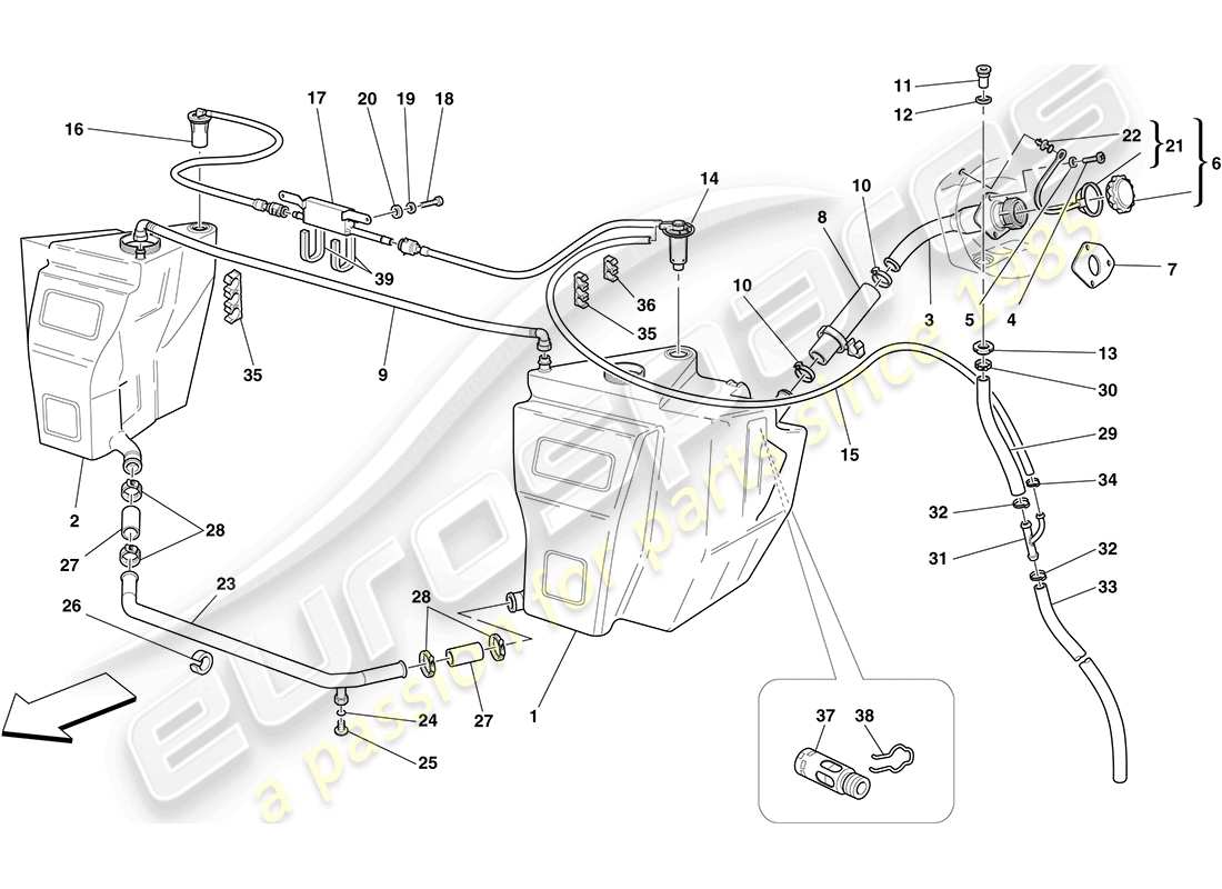 ferrari f430 coupe (rhd) serbatoi carburante e bocchettone di riempimento schema delle parti