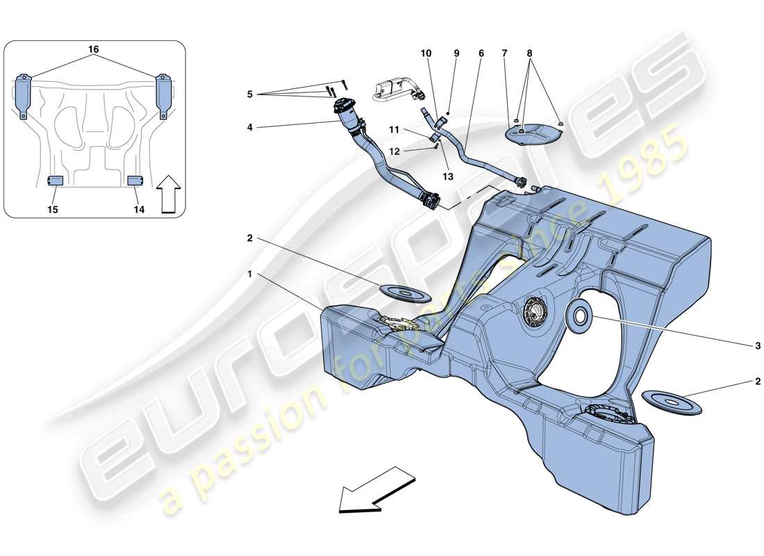 ferrari gtc4 lusso t (usa) serbatoio carburante e collo di riempimento diagramma delle parti