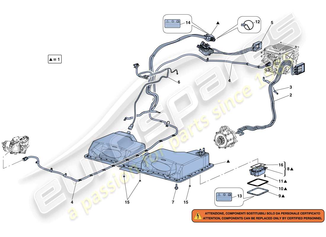 ferrari laferrari aperta (europe) batteria hv e cablaggi elettronici schema delle parti