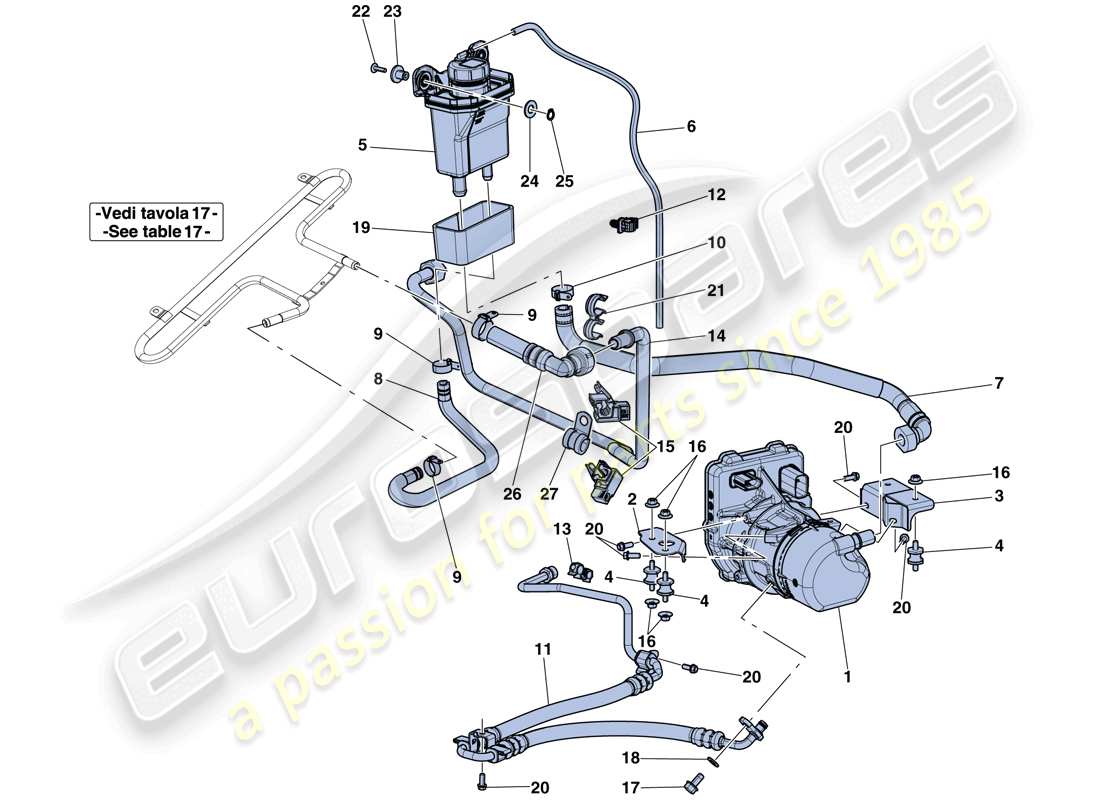 ferrari laferrari aperta (usa) pompa del servosterzo e serbatoio schema delle parti