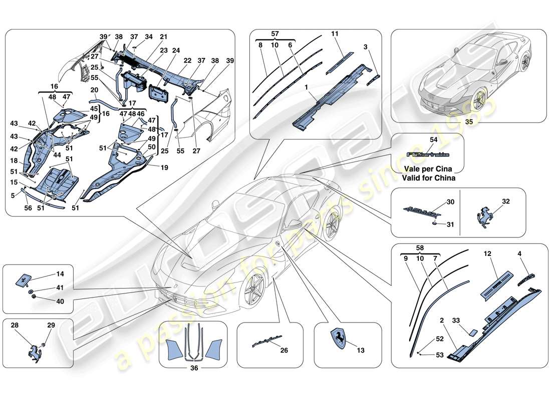 ferrari f12 berlinetta (rhd) scudi - rivestimento esterno schema delle parti