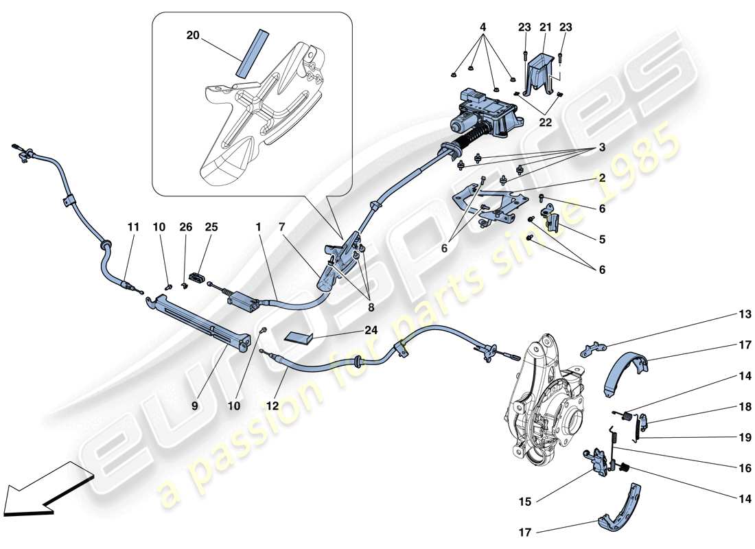 ferrari f12 berlinetta (rhd) controllo del freno di stazionamento schema delle parti