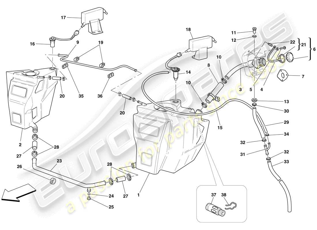 ferrari f430 spider (rhd) serbatoi carburante e bocchettone di riempimento diagramma delle parti