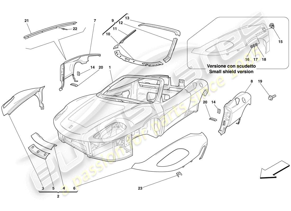 ferrari f430 spider (rhd) scocca - rivestimento esterno diagramma delle parti