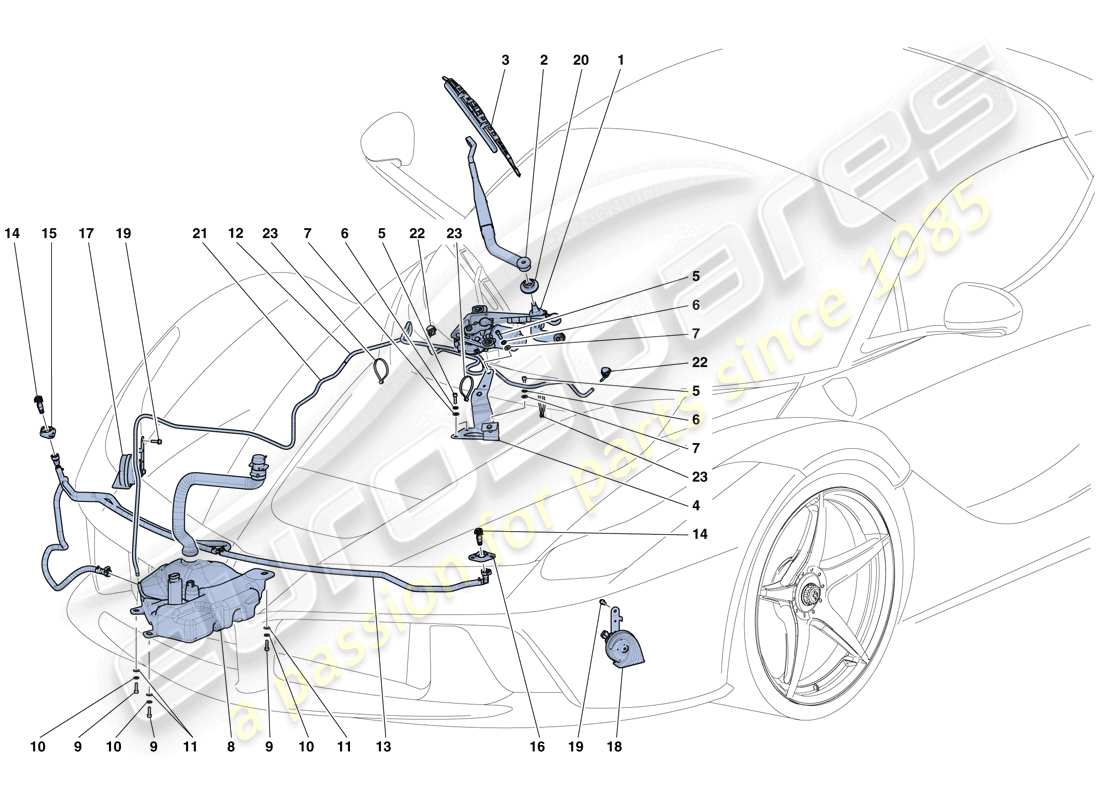 ferrari laferrari aperta (europe) tergicristallo, rondella e clacson schema delle parti