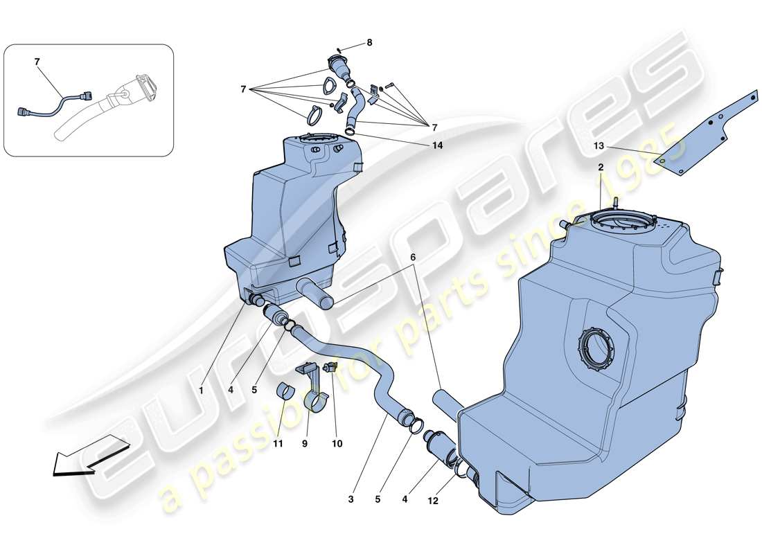 ferrari 458 spider (rhd) serbatoi carburante e bocchettone di riempimento schema delle parti