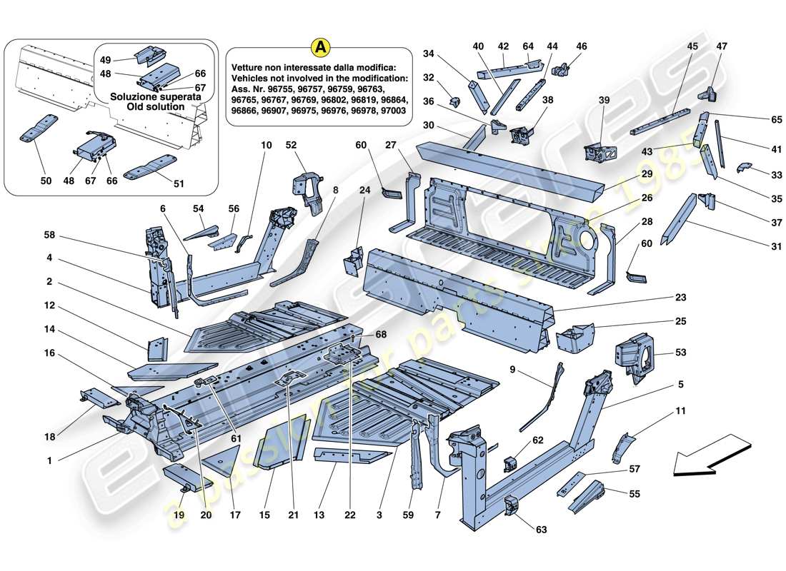 ferrari 458 italia (rhd) elementi centrali e pannelli schema parte