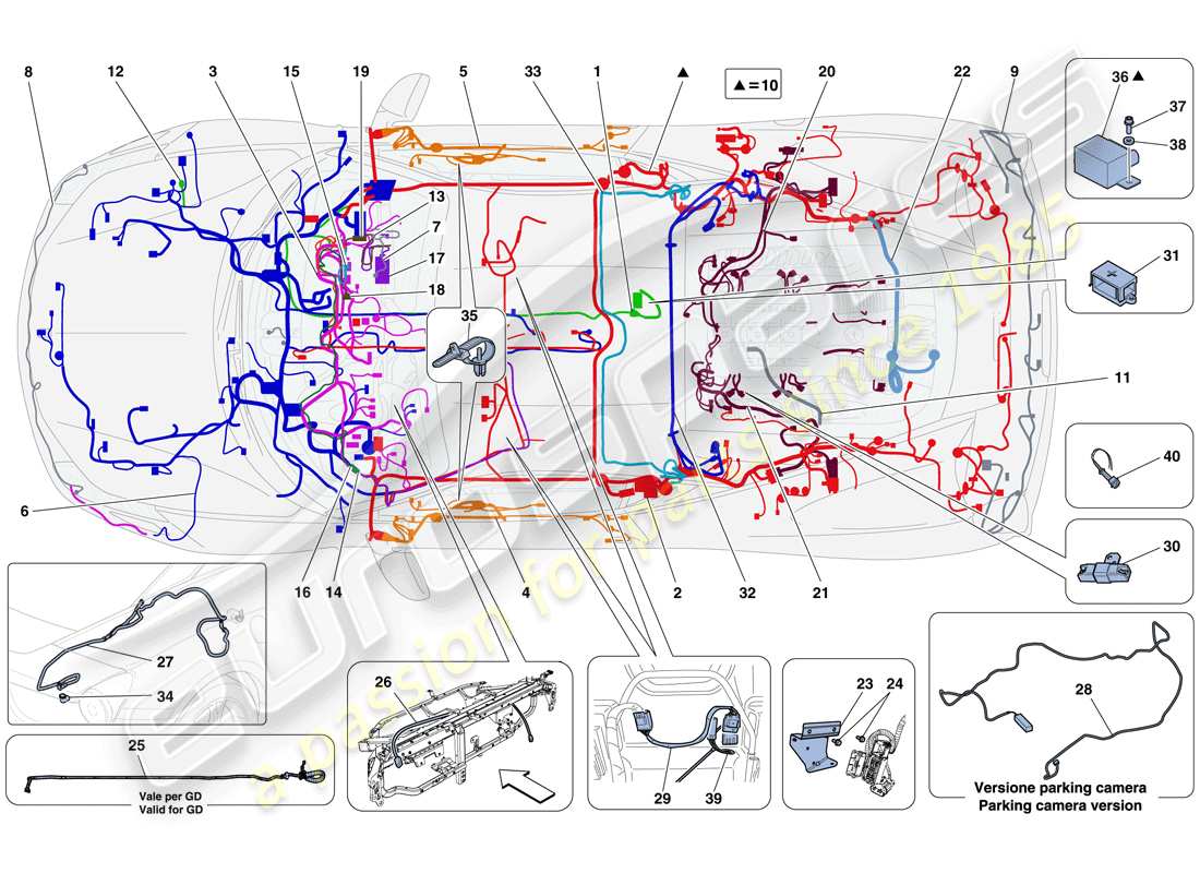ferrari 458 italia (rhd) cablaggi principali schema delle parti