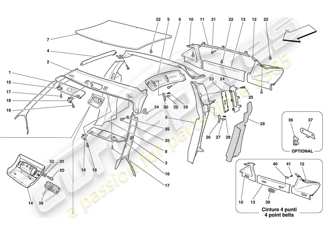ferrari f430 coupe (europe) rivestimenti del pieno e accessori diagramma delle parti