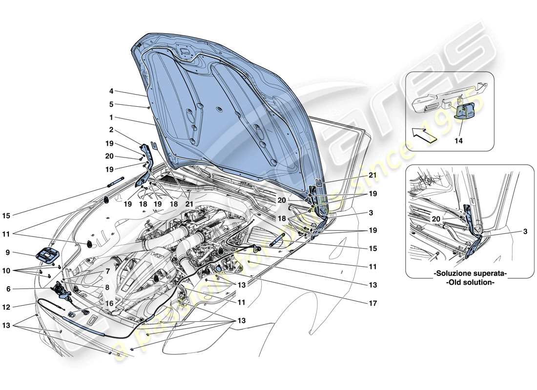 ferrari gtc4 lusso t (usa) coperchio anteriore e meccanismo di apertura diagramma delle parti