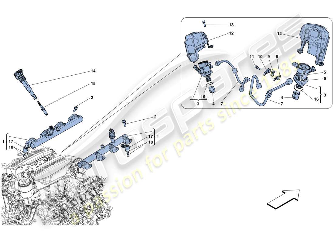 ferrari 488 spider (rhd) sistema iniezione - accensione schema delle parti