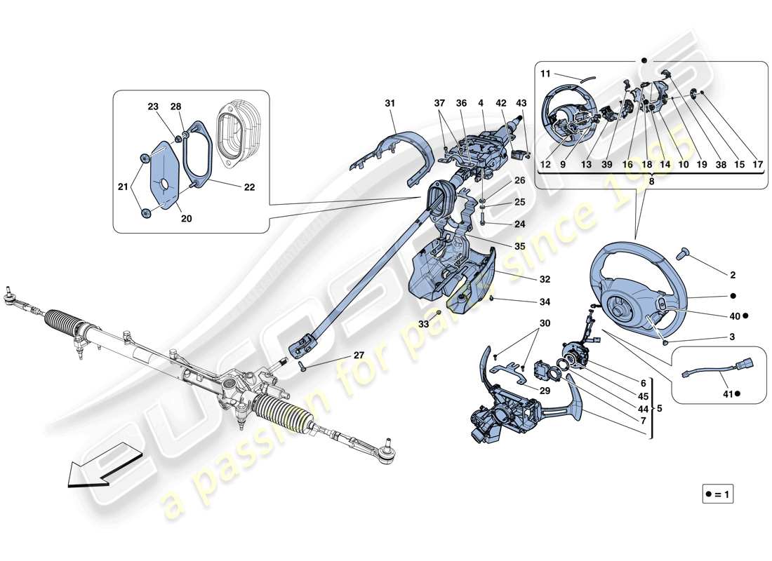 ferrari california t (rhd) controllo dello sterzo diagramma delle parti