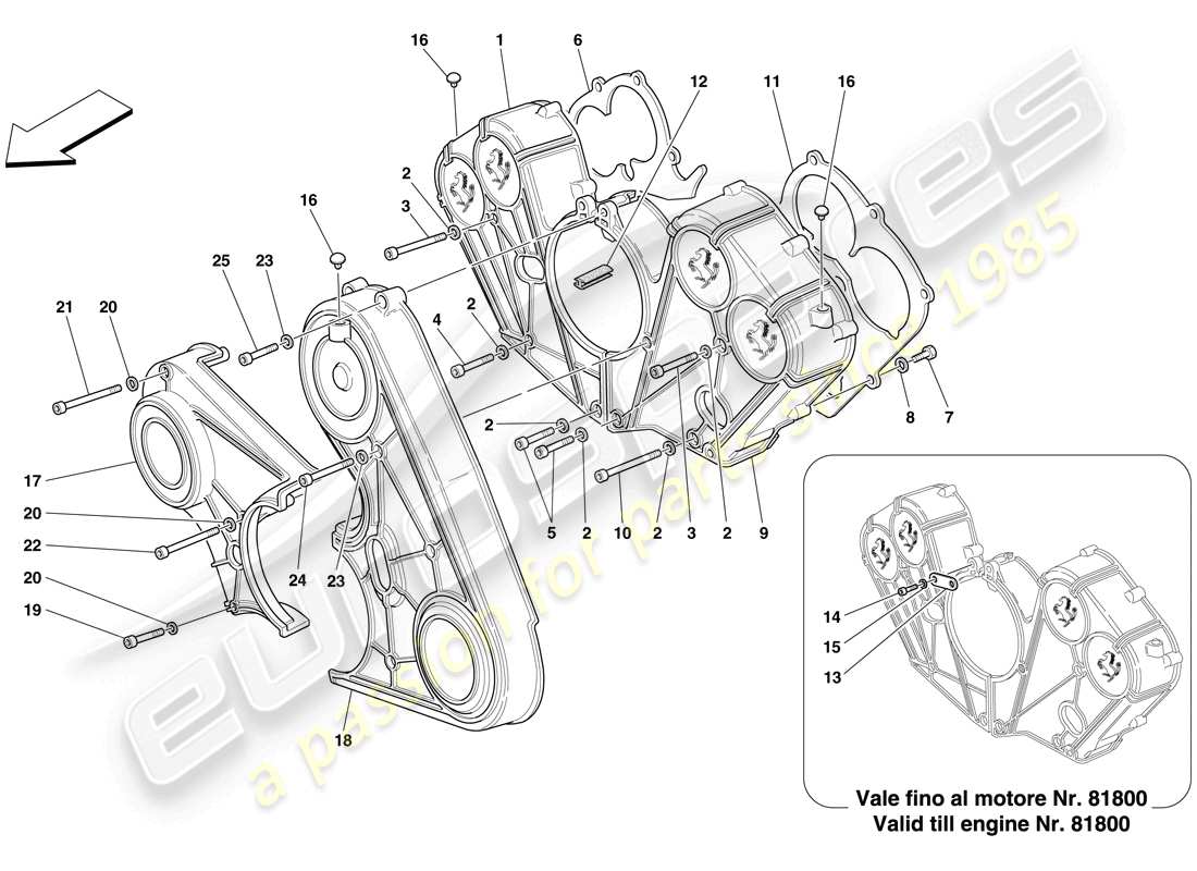 ferrari 612 scaglietti (rhd) coperture motore schema delle parti