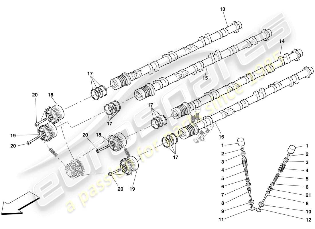 ferrari 599 sa aperta (rhd) distribuzione - punterie ed alberi schema particolare