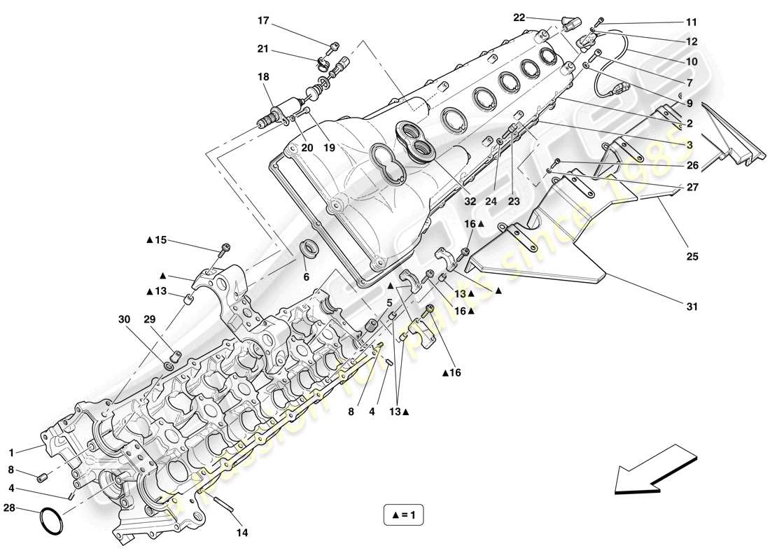 ferrari 599 sa aperta (rhd) testa cilindro sinistra diagramma delle parti