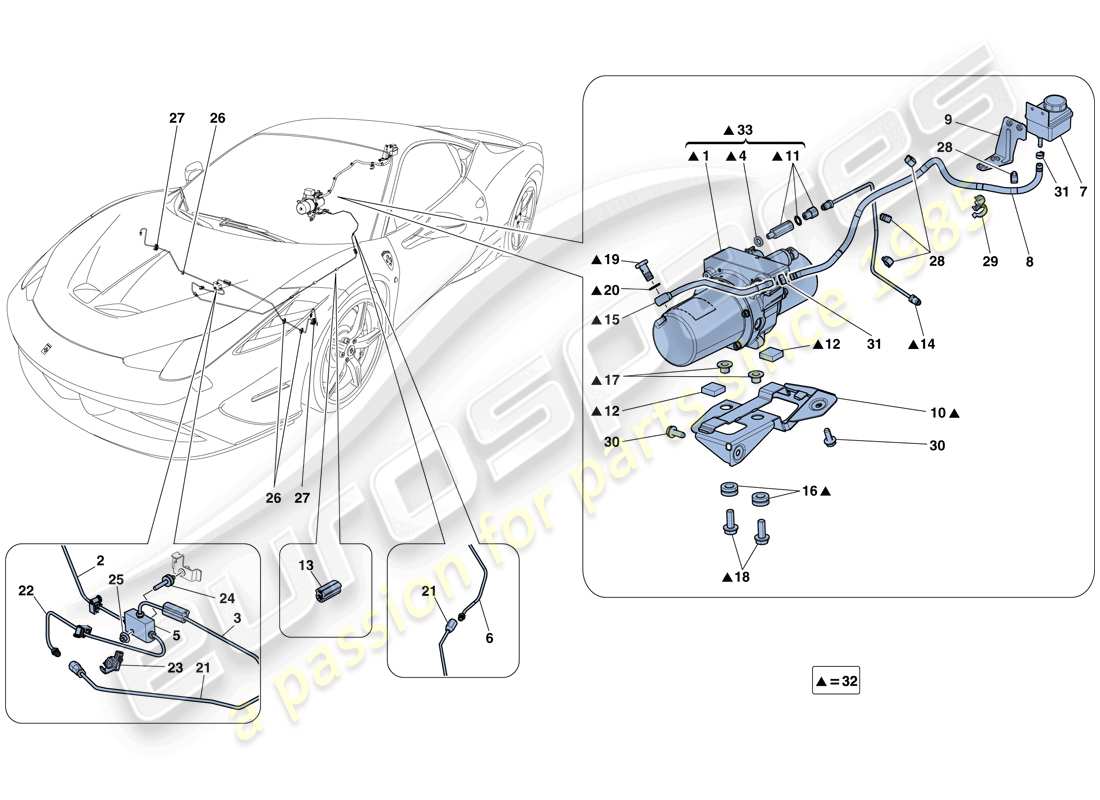 ferrari 458 speciale (rhd) sistema di sollevamento di veicoli diagramma delle parti