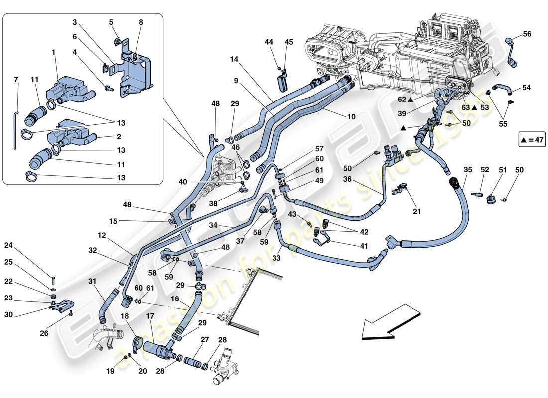 ferrari f12 berlinetta (rhd) impianto ac - acqua e freon diagramma delle parti