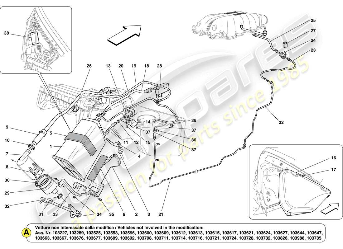 ferrari california (usa) sistema di controllo emissioni evaporative diagramma delle parti