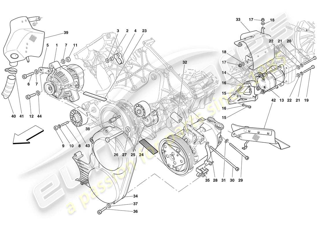 ferrari 599 sa aperta (europe) schema delle parti alternatore, motorino di avviamento e compressore ca
