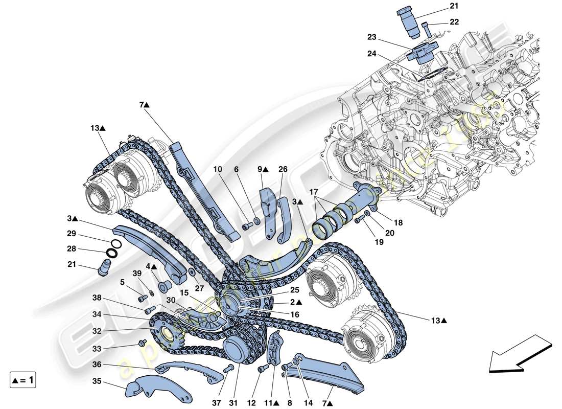 ferrari 458 speciale (europe) sistema di distribuzione - schema delle parti della trasmissione