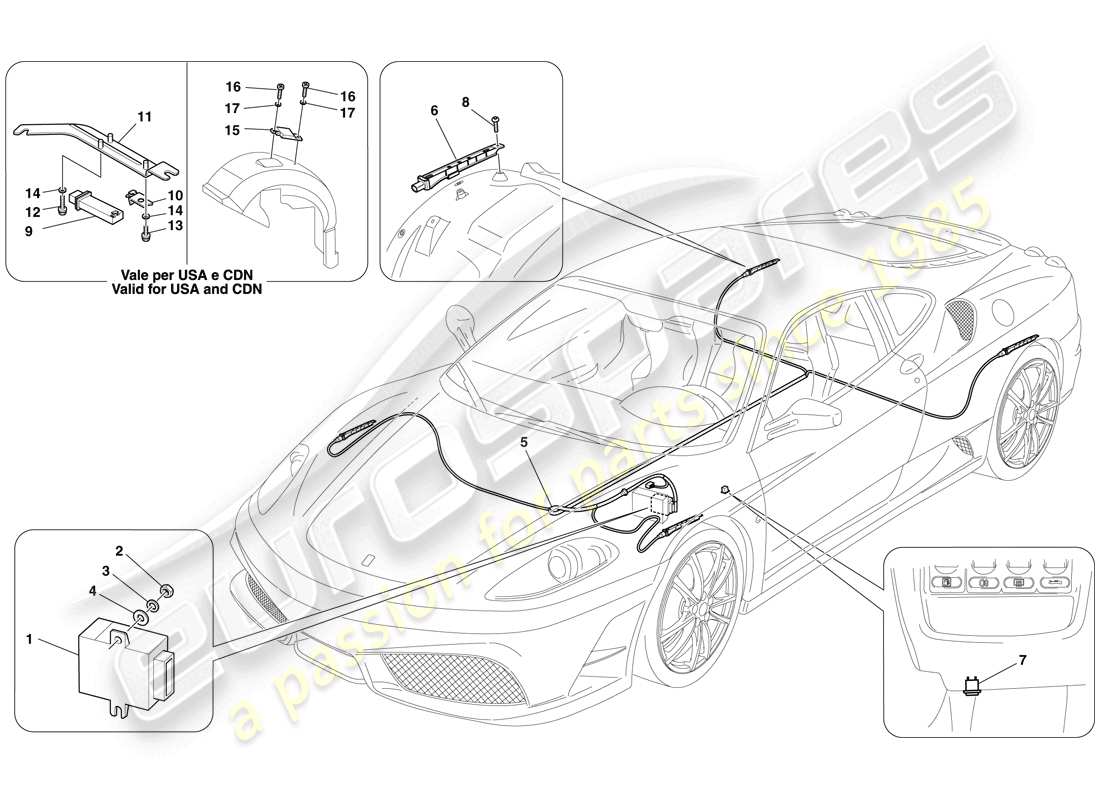 ferrari f430 scuderia spider 16m (usa) sistema di monitoraggio della pressione dei pneumatici schema delle parti