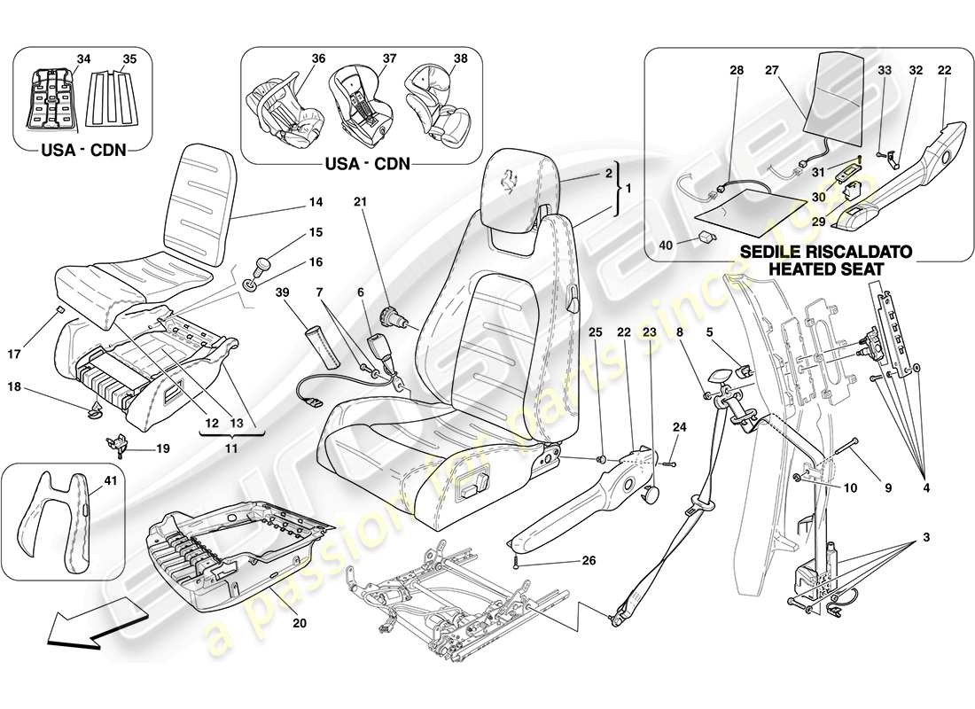 ferrari f430 coupe (europe) sedile elettrico - cinture di sicurezza diagramma delle parti