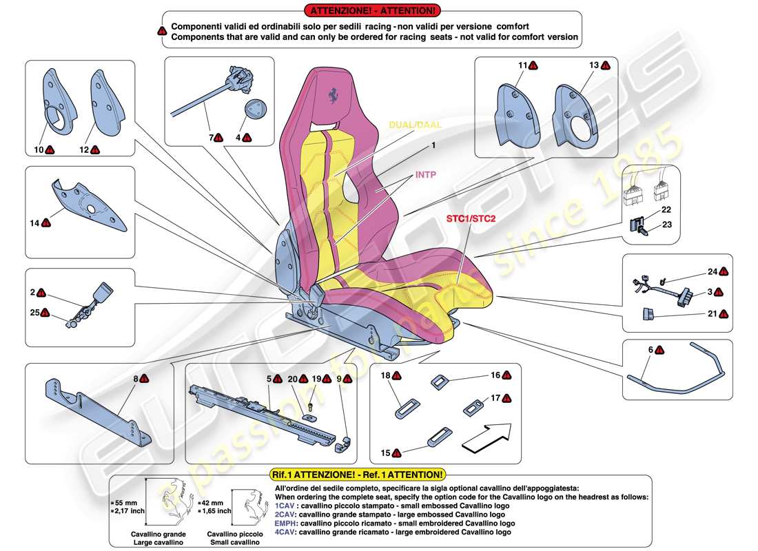 ferrari 458 spider (rhd) diagramma delle parti del sedile da corsa