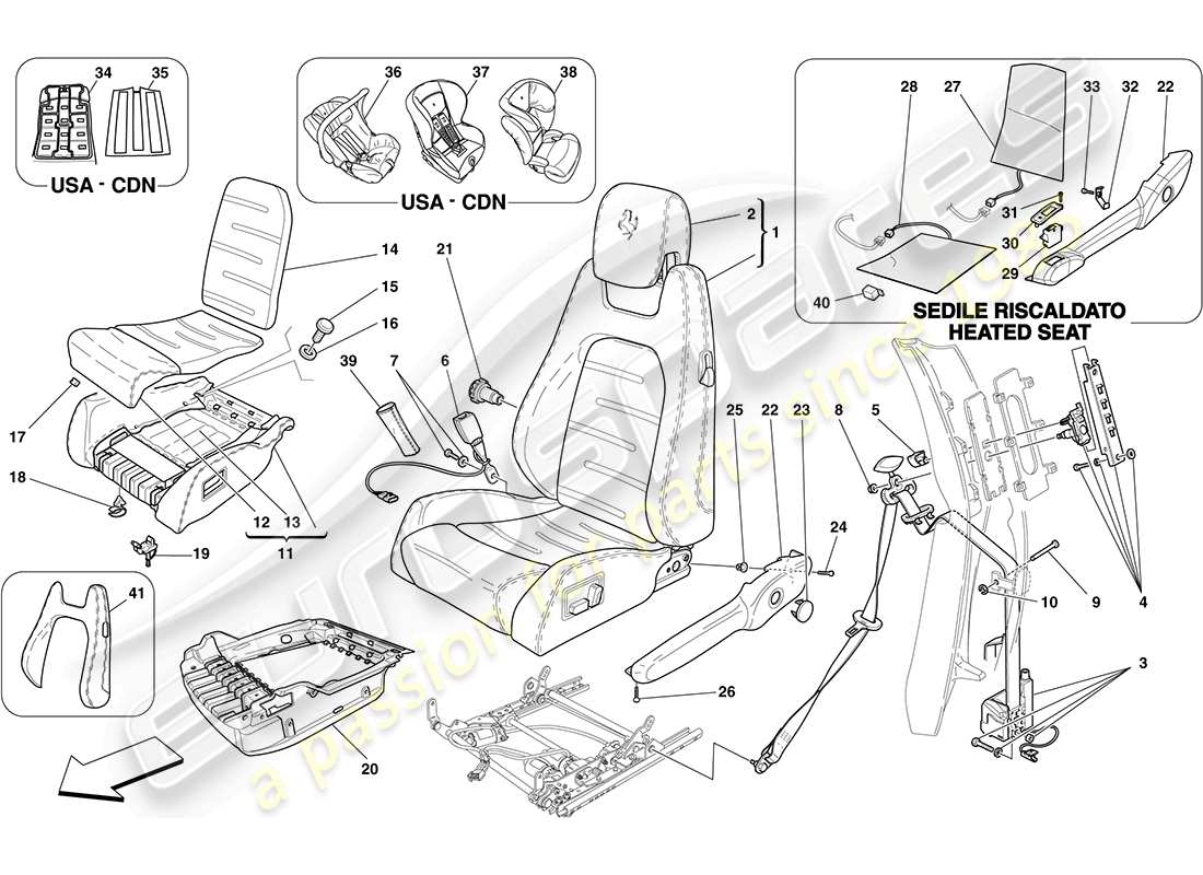 ferrari f430 coupe (rhd) sedile elettrico - cinture di sicurezza schema parte