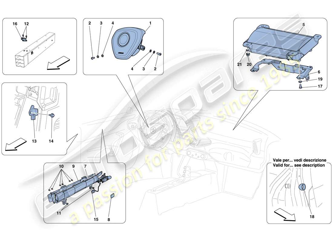 ferrari 458 speciale aperta (rhd) diagramma delle parti degli airbag
